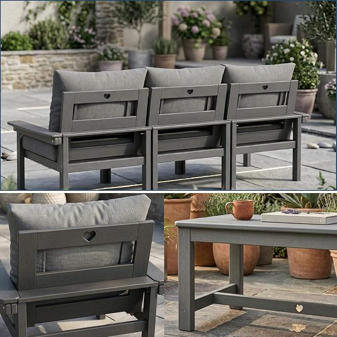 HDPE 3 Piece Patio Furniture Set, All-Weather Outdoor Couch Set - Image 7