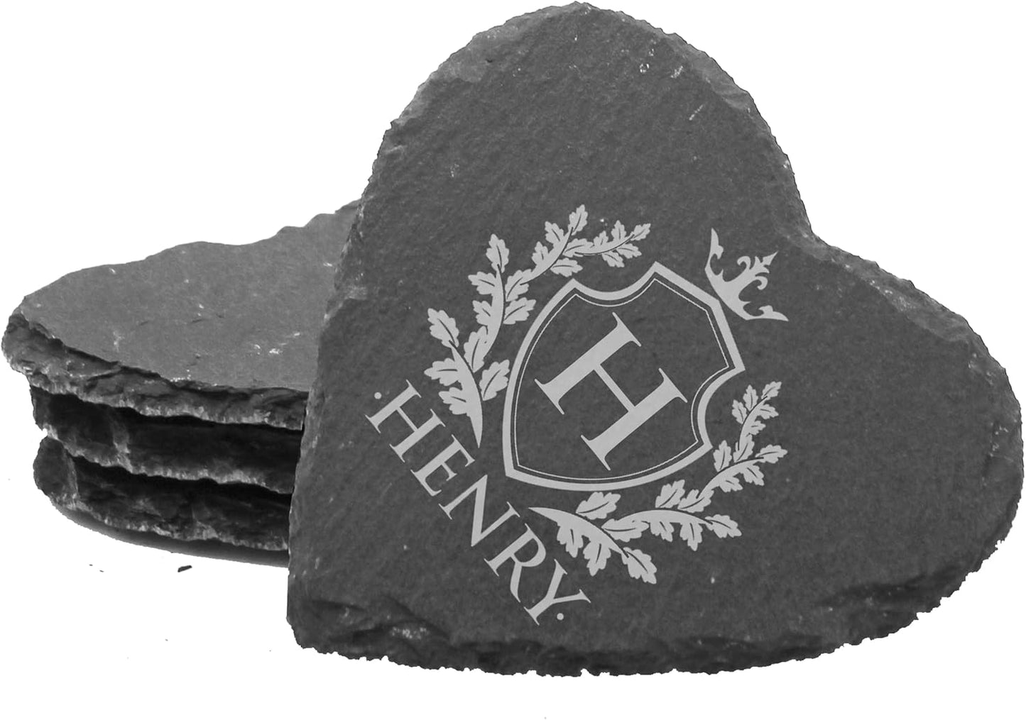 My Personal Memories Custom Engraved Slate Stone Drink Coasters Set of 4 - Monogrammed and Personalized (Heart)