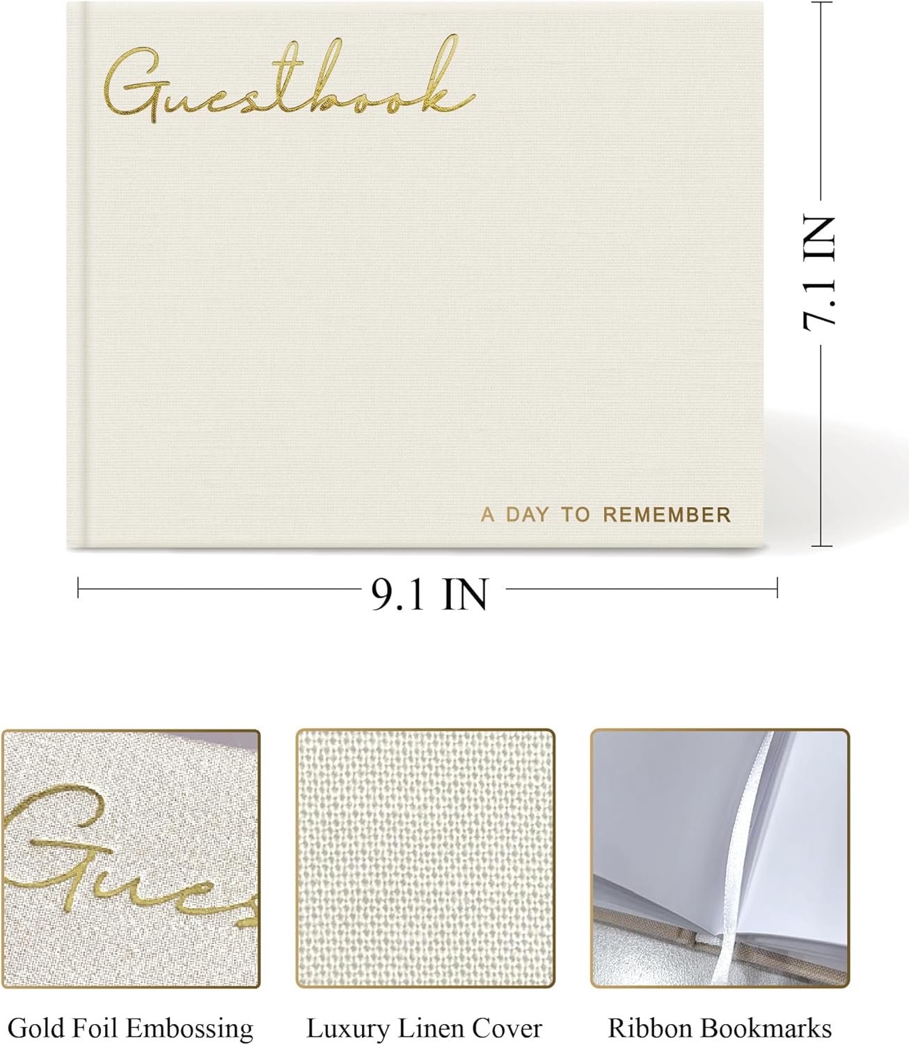 Elegant Linen Wedding Guset Book - Polaroid Guest Book for Wedding Reception,Baby Shower,Bridal Shower and Special Events - 100 Blank Pages for Sign in and Photos (B-Cream)