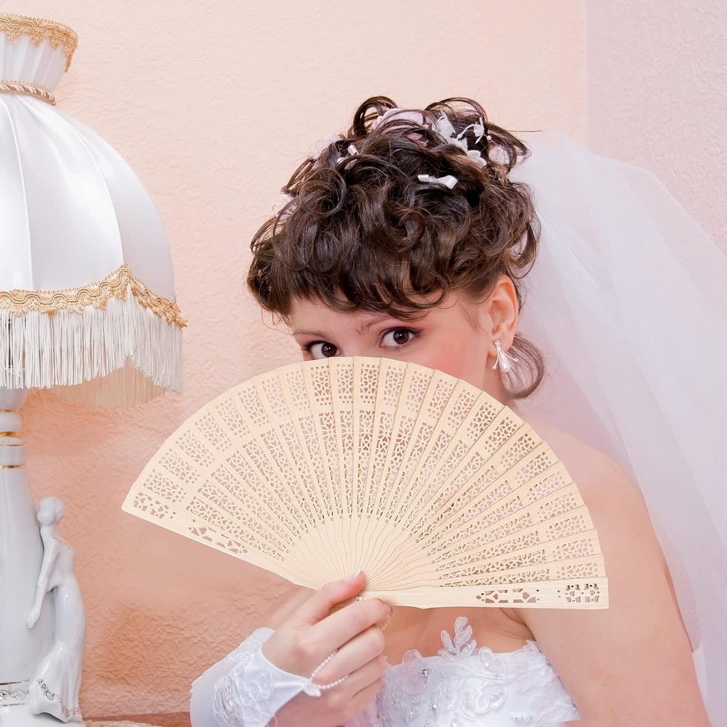 Durony 24 Piece Sandalwood Fans - Wooden Handheld Folding Fans, Scented, Vintage, for Wedding Decoration & Christmas Gifts, Natural