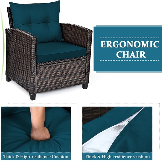 COSTWAY 3PCS Patio Furniture Set, PE Rattan Wicker Sofa w/Washable Cushion and - Image 8