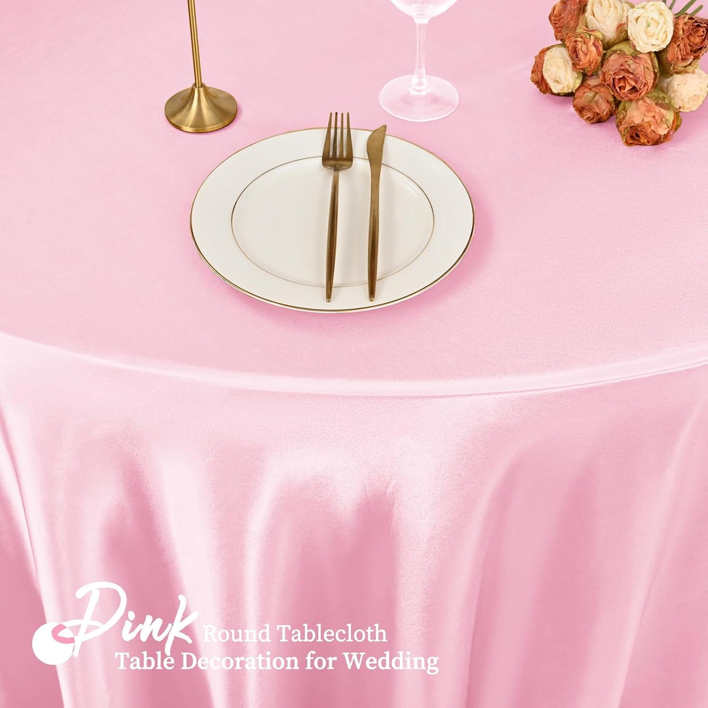 fani 6 Pack 120 Inch Light Pink Satin Tablecloth - Silky Round Tablecloth Overlay Smooth Fabric Table Cover, Bright Table Decoration for Wedding Party Banquet Events Restaurant Kitchen Dining