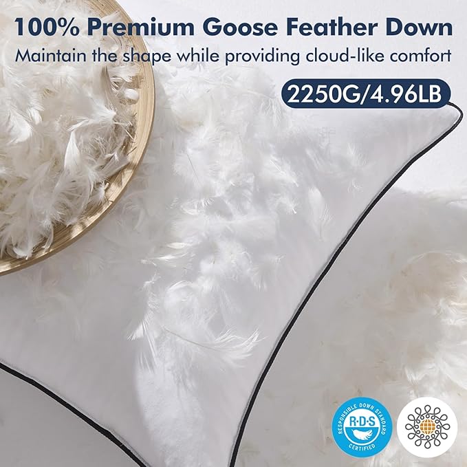 MIULEE Goose Feather Down 28x28 Euro Pillow Insert Set of 2 - Image 2