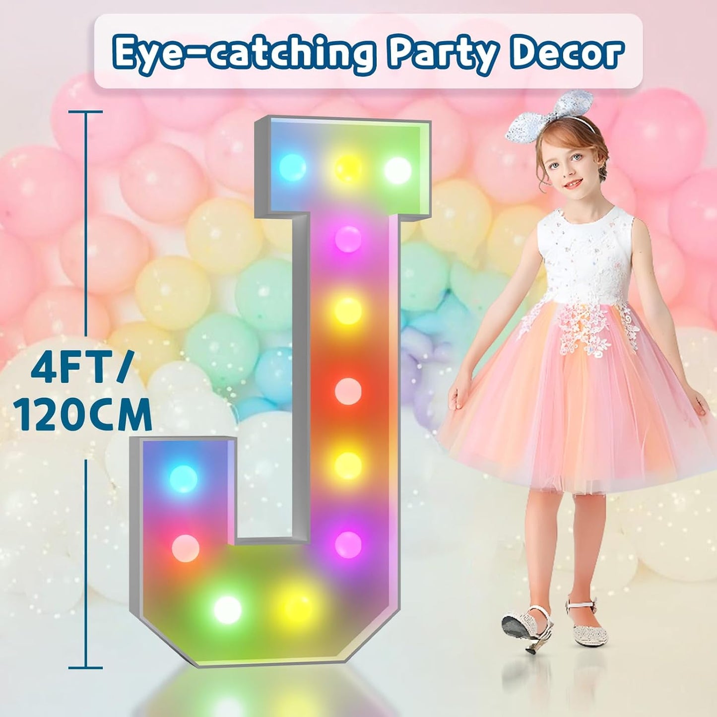 imprsv 4FT Colorful Marquee Light Up Letters J, 18 Colors Large Light up Letters Alphabet Sign with Remote, Large Marry Me Sign, Birthday Party Decorations Baby Shower Anniversary Wedding Decoration