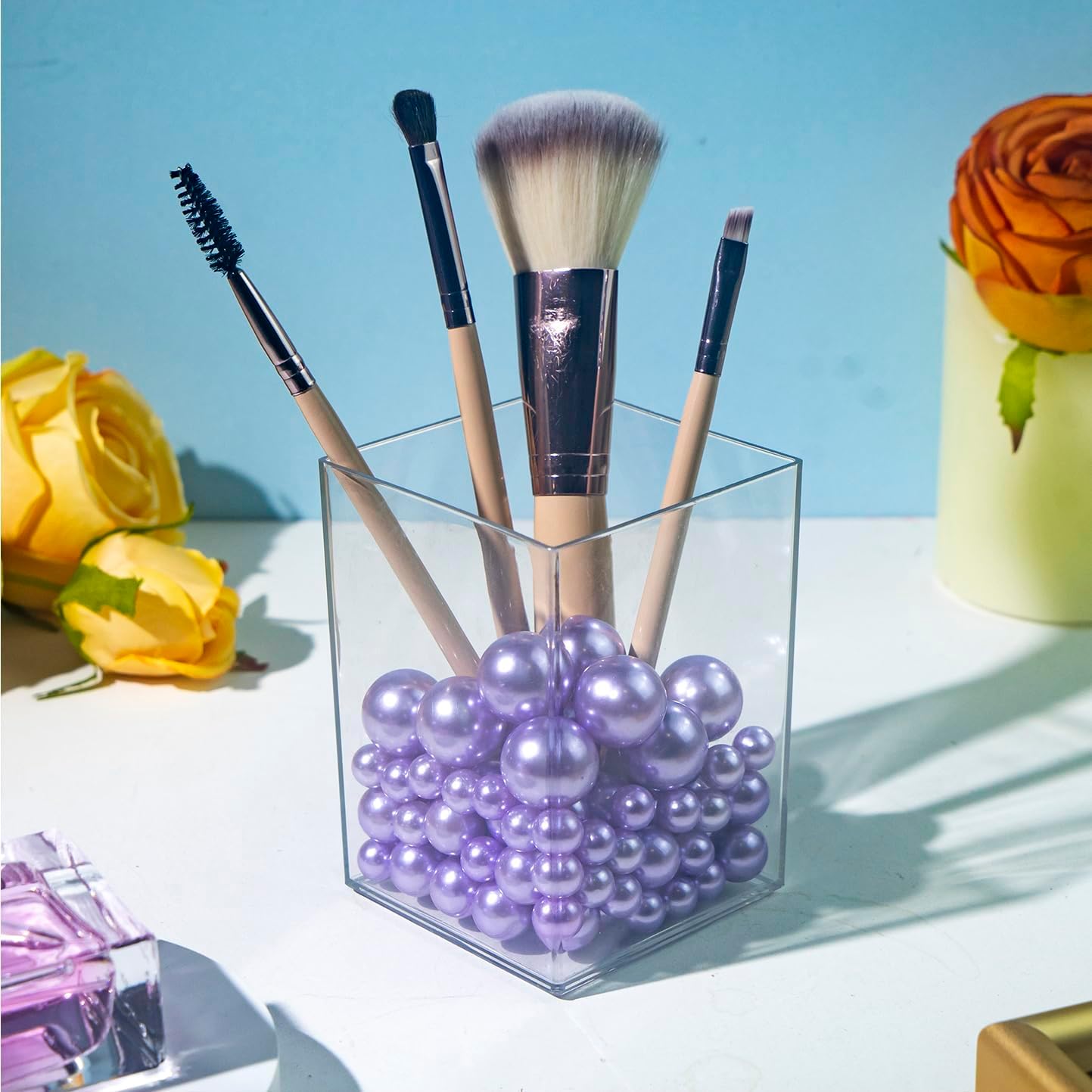 180 PCS Light Purple Beads for Centerpieces Vases, No Hole Polished Pearl Makeup Beads Mixed 8/14/20mm Sizes, Pearl Vase Fillers Table Scatters for Party Wedding Decor