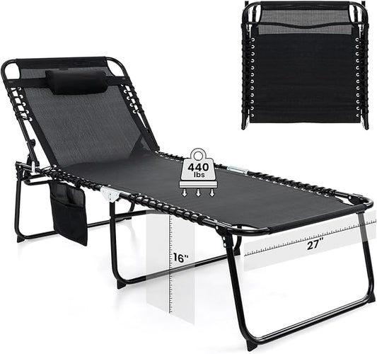 GYMAX Lounge Chair for Outside, 440lbs 27” Oversize Folding Beach Tanning by GYMAX