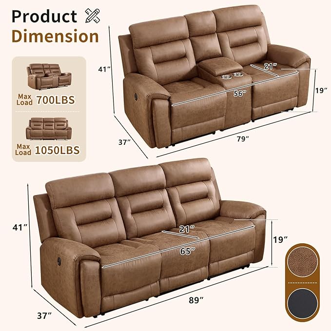 ANJ 2-Piece Faux Leather Power Recliner Sofa Set - Image 2