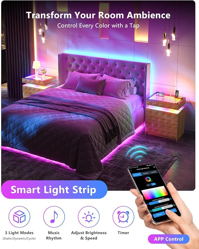 HWB Nightstand with RGB Lights, 3 Drawers Night Stand with Hidden Storage - Image 3