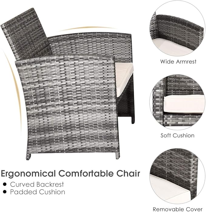 Tangkula 4 PCS Wicker Patio Conversation Set, Outdoor Rattan Sofas - Image 6