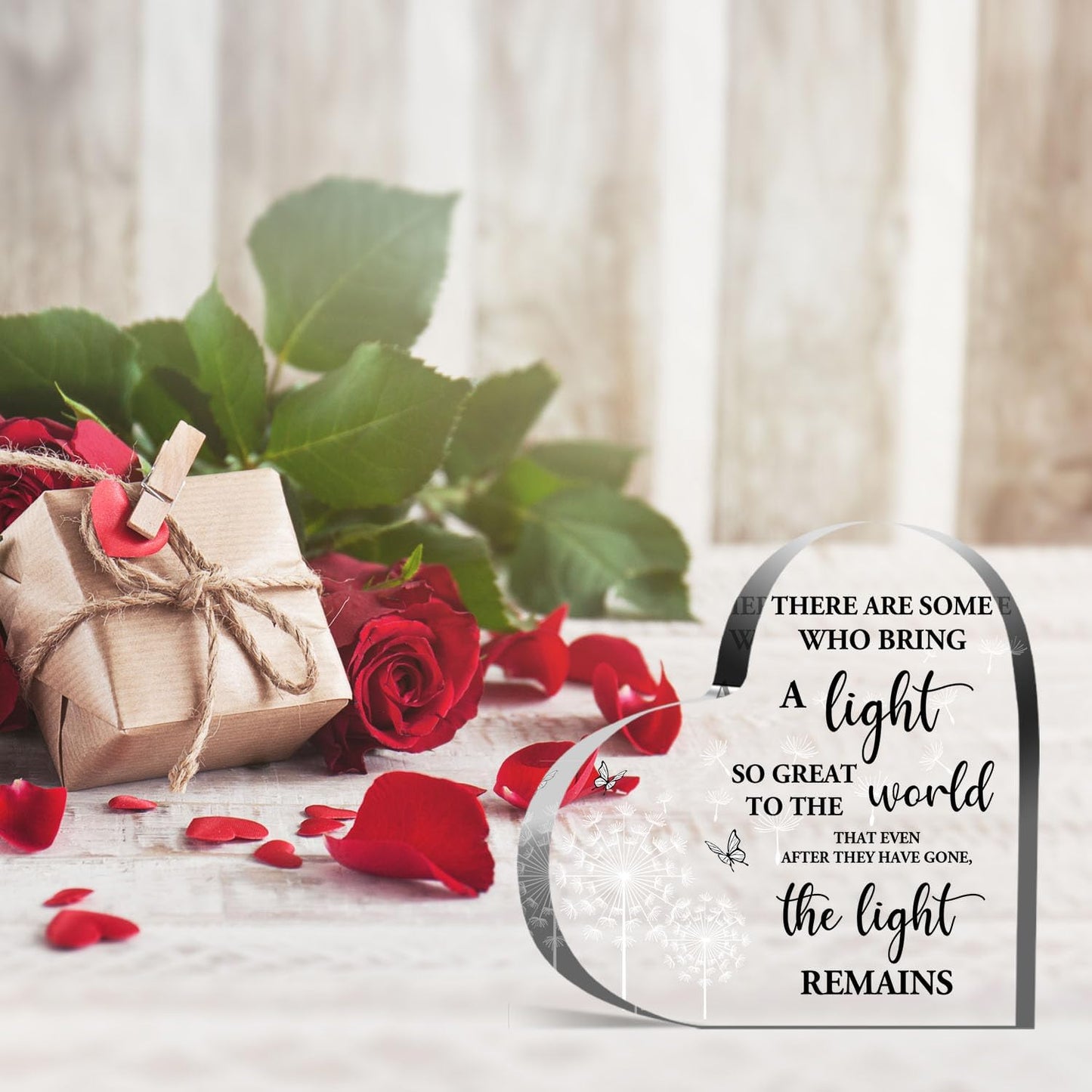 In Memory of Loved One Acrylic Heart Plaque - Memorial & Funeral Remembrance Decor Ornament Sign for Women, Men & Family - Bereavement Condolences Grief Gift