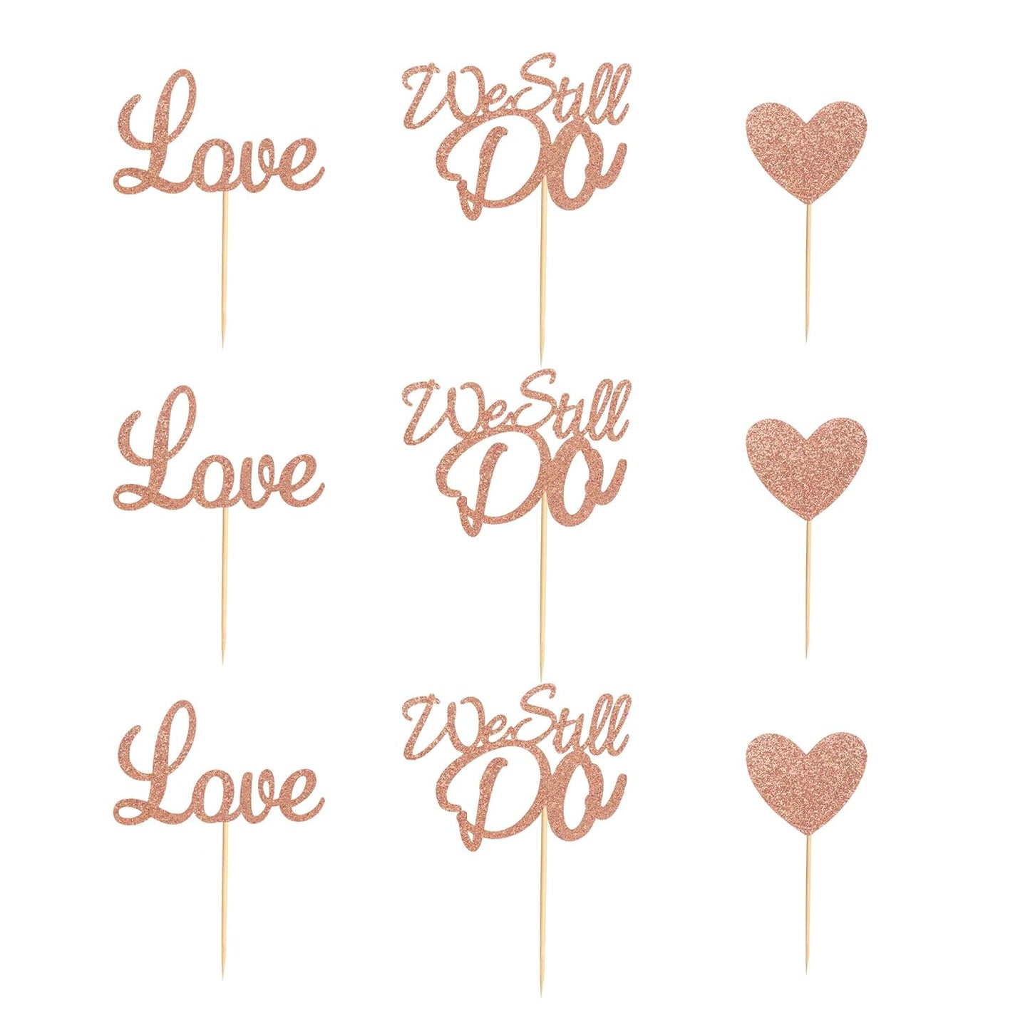 24Pcs We Still Do Cupcake Toppers Glitter Love Heart Marriage Anniversary Cupcake Picks Bridal Shower Wedding Engagement Birthday Cake Decorations Supplies - Rose Gold Glitter