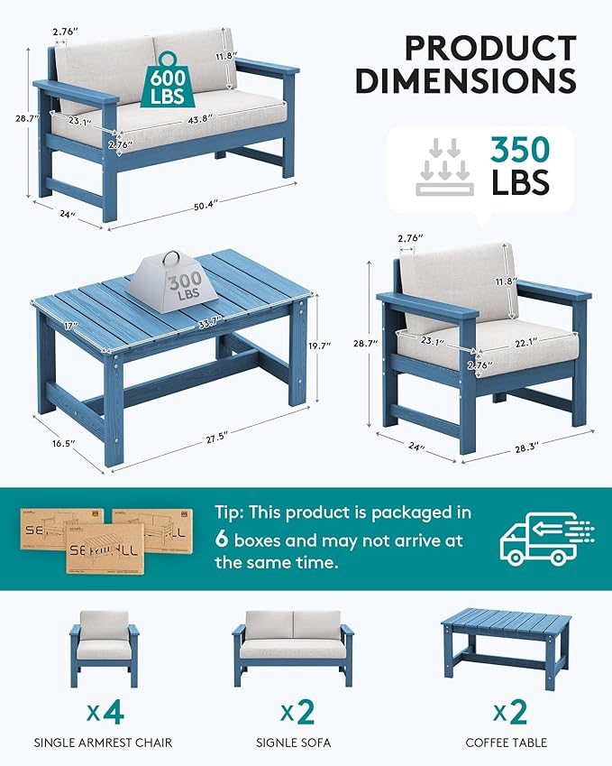 SERWALL 8 Pieces HDPE Outdoor Conversation Sofa Set - Image 4
