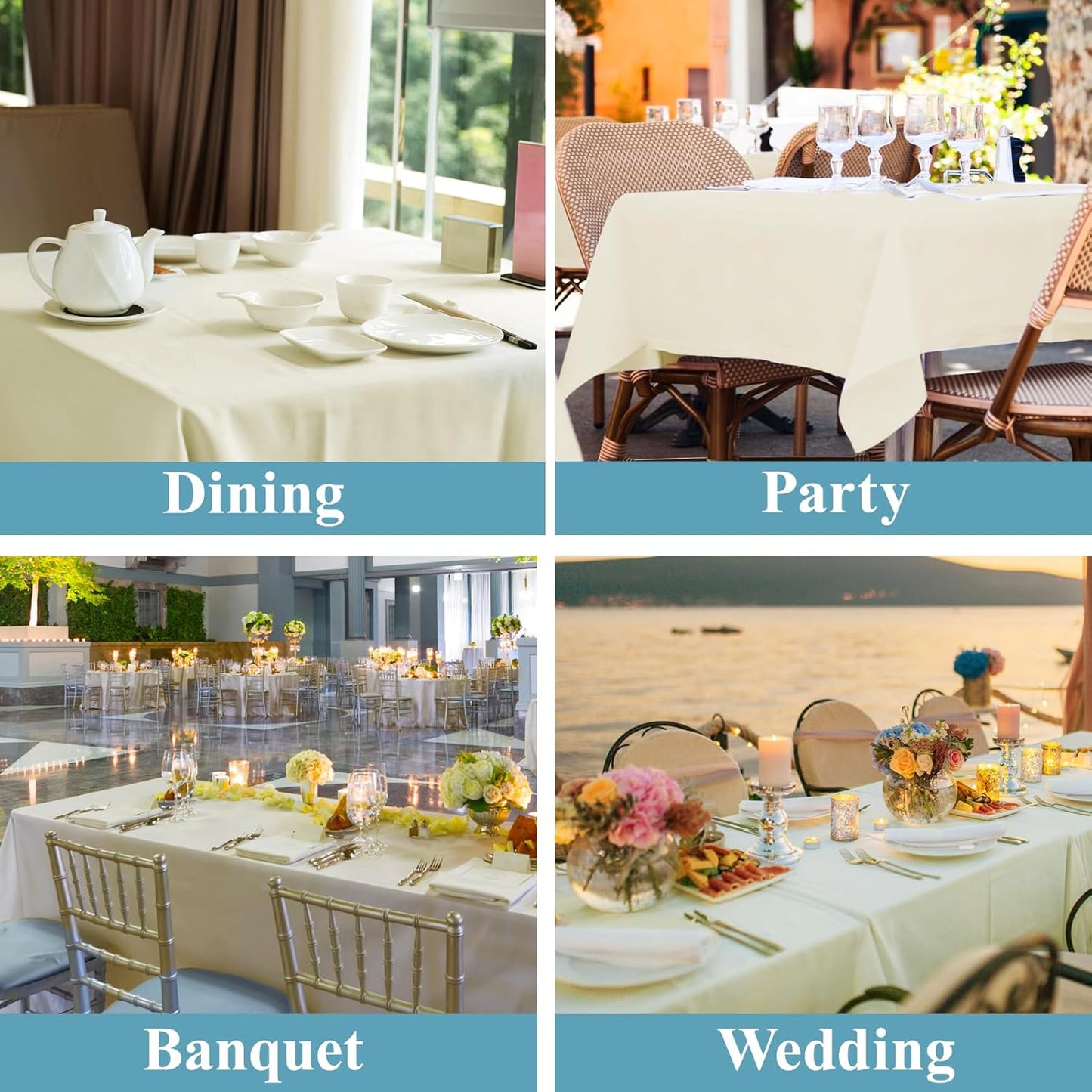 VidaFete Tablecloth 2 Pack90*156inch Rectangle Table Cloth Polyester, Stain Wrinkle Resistant Polyester Dining Table Cover for Kitchen Dinning Party Wedding Rectangular Buffet Decoration(Ivory)