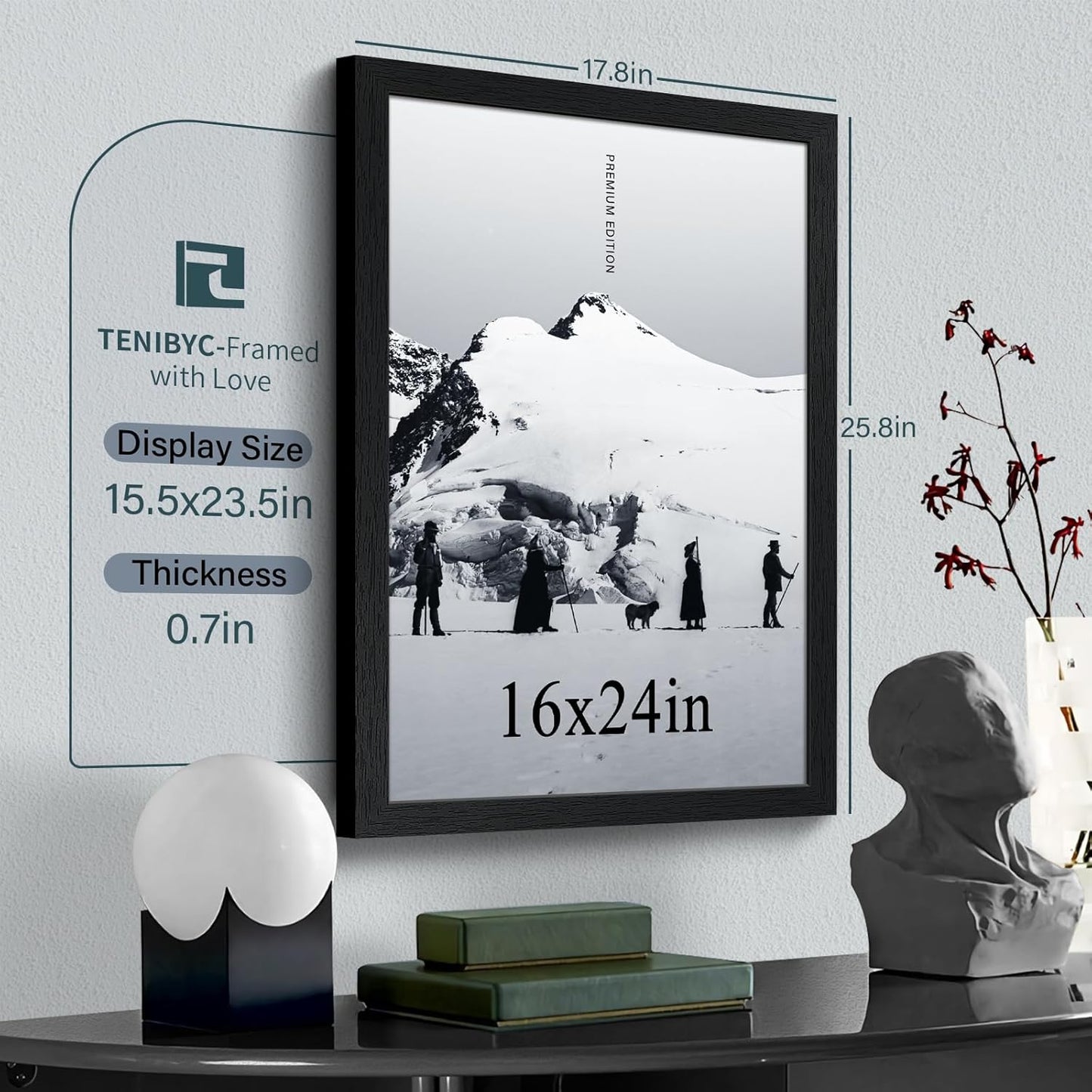 16x24 Poster Frame 3 Pack - Black, Textured Solid Wood Picture Frame, Wall Gallery Photo Frame