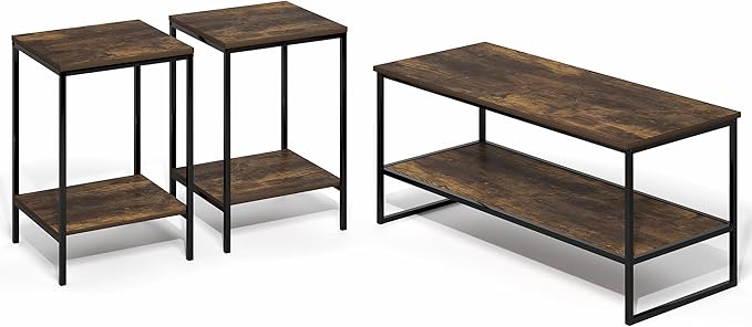 Furinno Simplistic Coffee Table and End Table Set of 3, Modern Metal Frame - Image 6