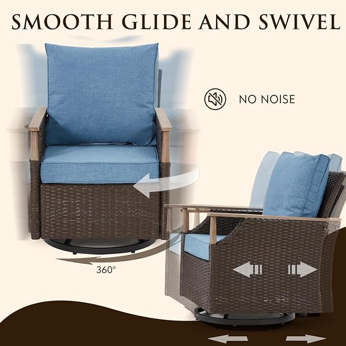 MELLCOM 7 Piece Patio Furniture Set Wicker Patio Conversation Set Rocking - Image 3