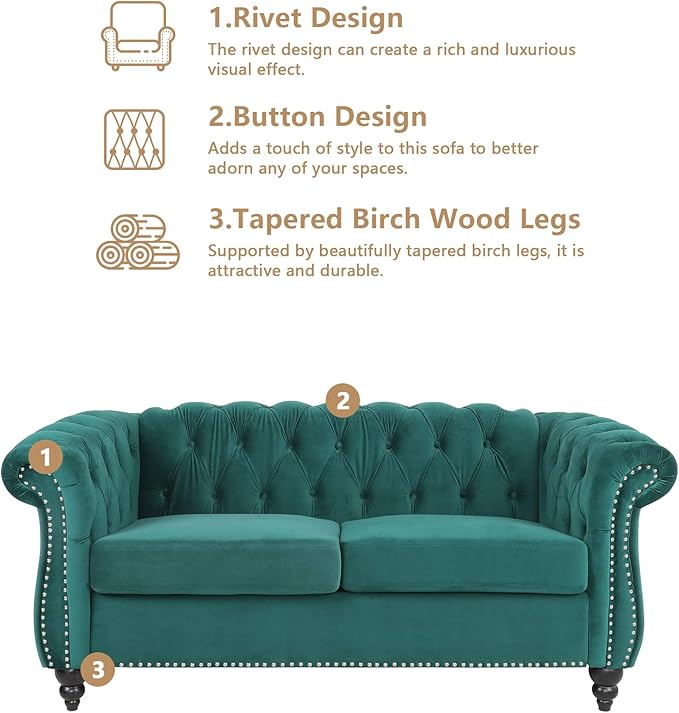 QHITTY 2 Piece Living Room Set, Sectional Chesterfield Sofa Chair Contemporary - Image 3