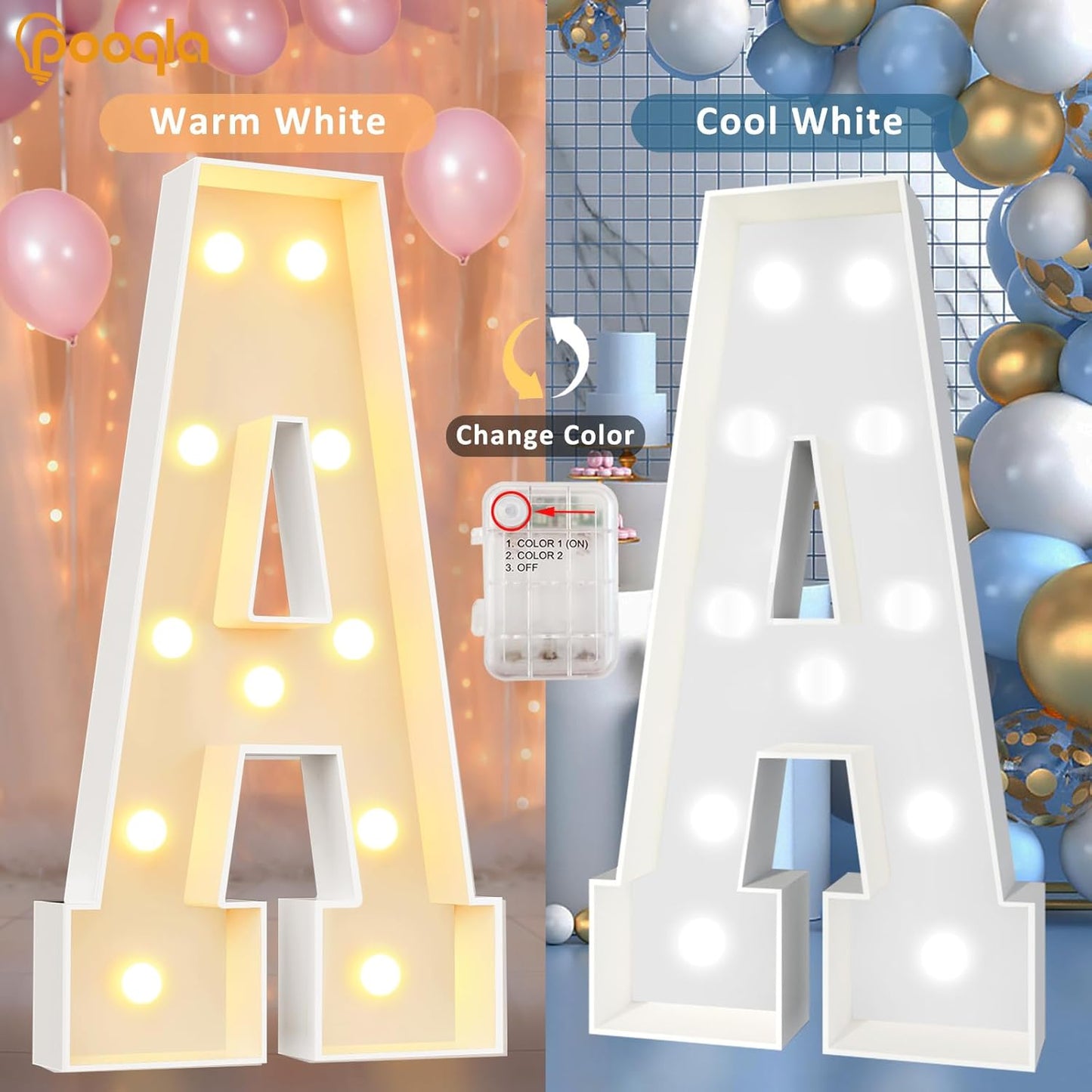 Pooqla 4 FT Marquee Light Up Letters, Cool White and Warm White Marquee Letter 4 Feet Tall, Giant LED Sign Big Mosaic Letter Y for Balloons Birthday Party Anniversary Wedding Decorations