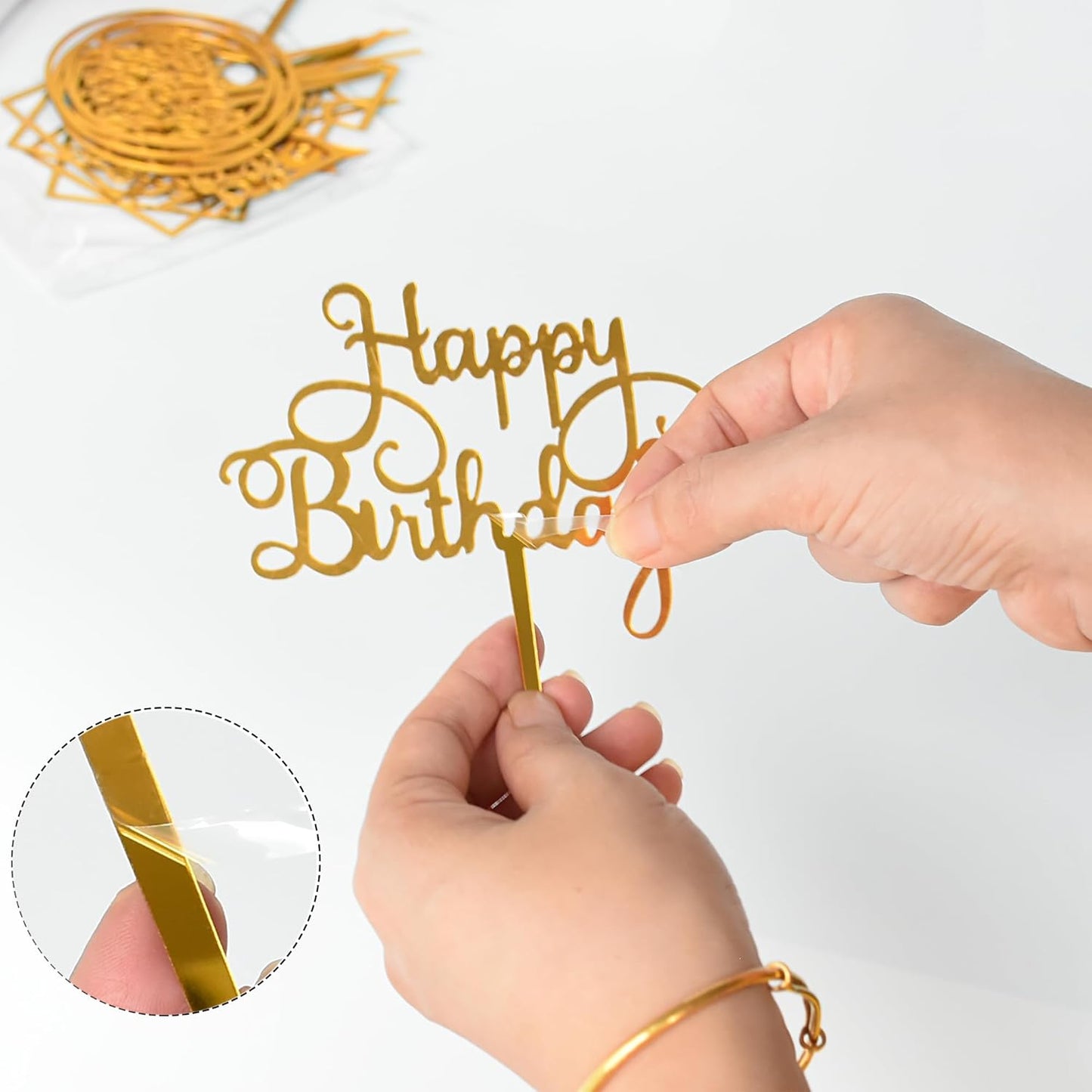 12 Pack Multi Styles Birthday Cake Topper Set, Acrylic Cake Bunting Decor Birthday Cake Picks Party Decorations Supplies(Gold)