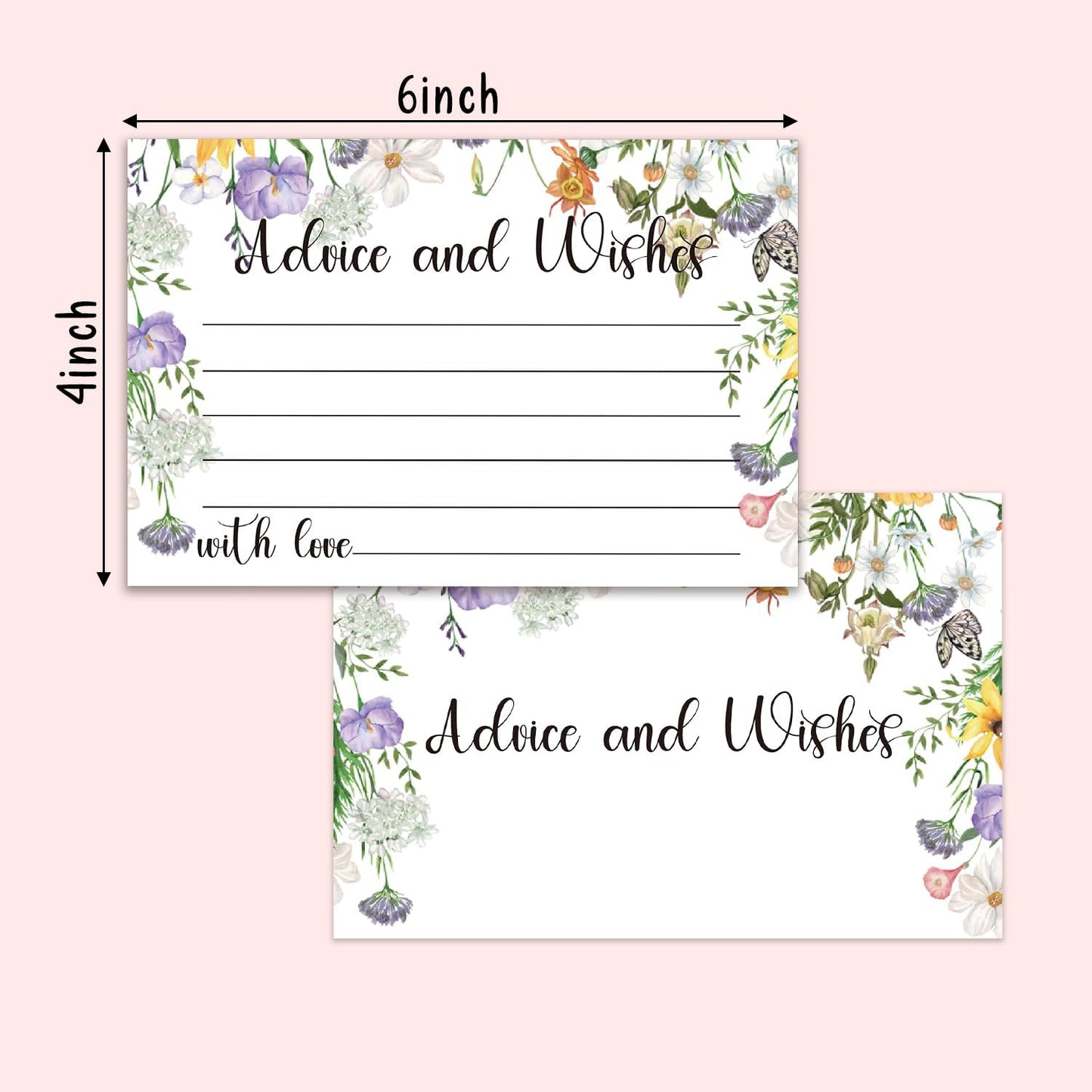 Floral Advice and Wishes Cards, Double-sided Blank Cards Suitable for Bridal Showers, Weddings, The Bride and Groom, Mr and Mrs, Engagement Party, Baby Shower, Pack of 25-06