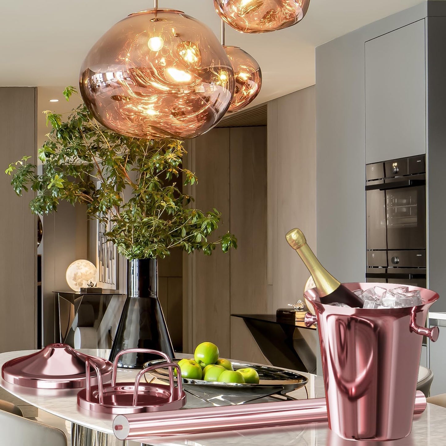 Ice Bucket with Stand Standing Champagne bucket for Party Stainless Steel Wine Bucket Wine Cooler with Stand 5L Wine Chiller for Bar Ktv Weding (rose gold)