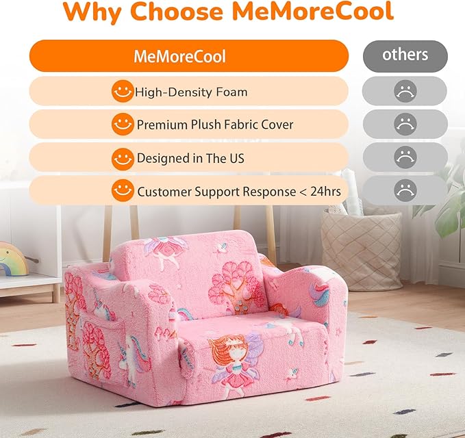 MeMoreCool Glowing Pink Fairy Kids Chair, 2-in-1 Fold-Out Kids Couch and Sofa - Image 6