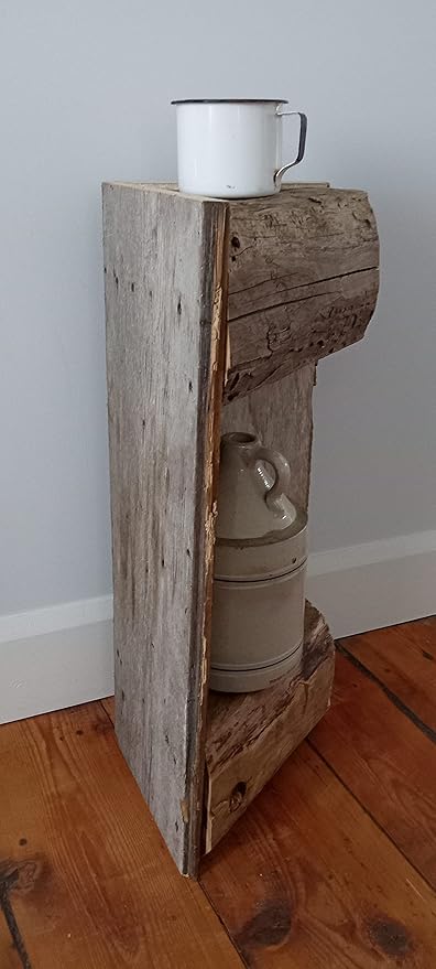 Reclaimed Historic Wood Corner end Table 24 inch Beige - Image 3