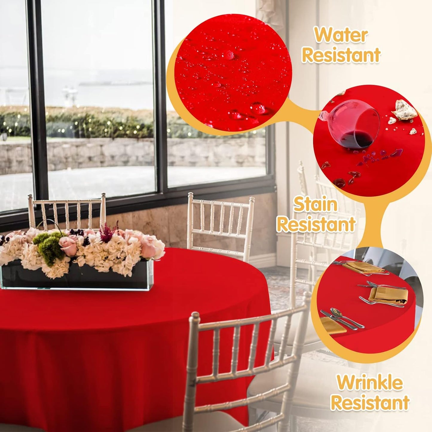 BRILLMAX 6 Pack Red Round Tablecloths 132 Inch - Circle Bulk Linen Polyester Fabric Washable Table Cloth Cover for Wedding Reception Banquet Birthday Party Buffet Restaurant