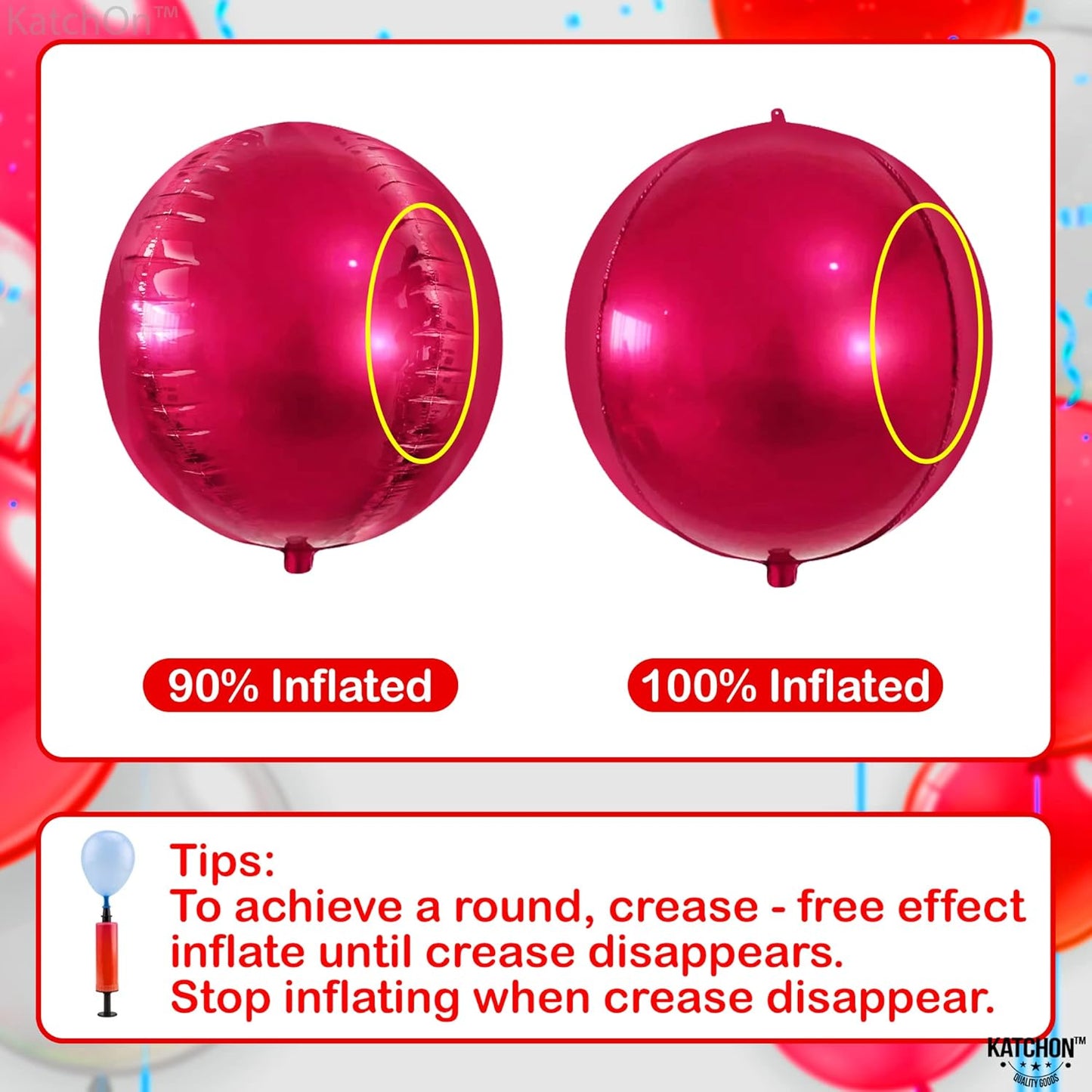 KatchOn Large Round Foil Balloons Set - 22 Inch, Pack of 6 | Metallic Hot Pink Balloons for Pink Theme Birthday & Wedding Decorations