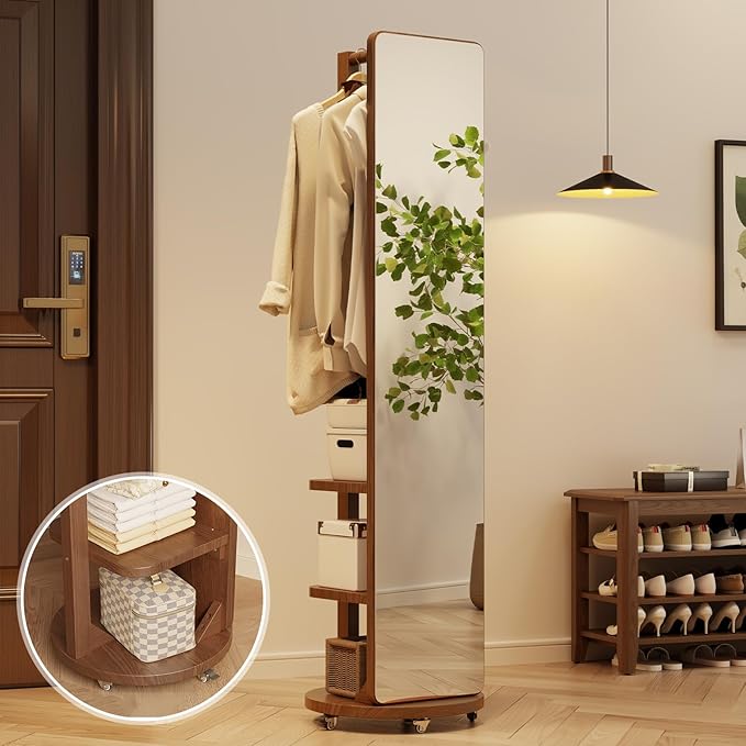 WoodsWhisper Full Length Mirror Coat Rack Solid Wood Floor Mirror 66"x12" Full - Image 7