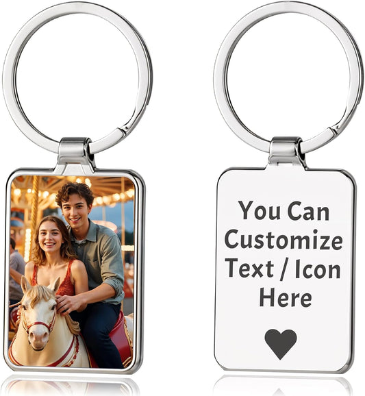 Personalized Custom Keychain with Picture - Turnable Double Sided Colorful Photo Key chains Memorial Gifts for Family Lover