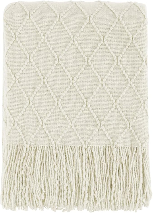 BOURINA Beige Throw Blanket 50x60 Inches Throw Textured Solid Soft Sofa Couch by BOURINA