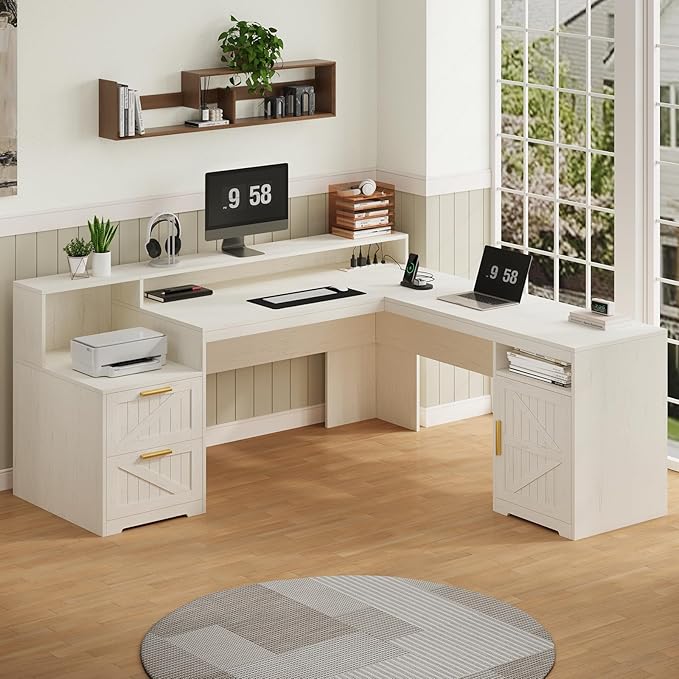 YOMILUVE 63" Farmhouse L Shaped Executive Desk - Image 8