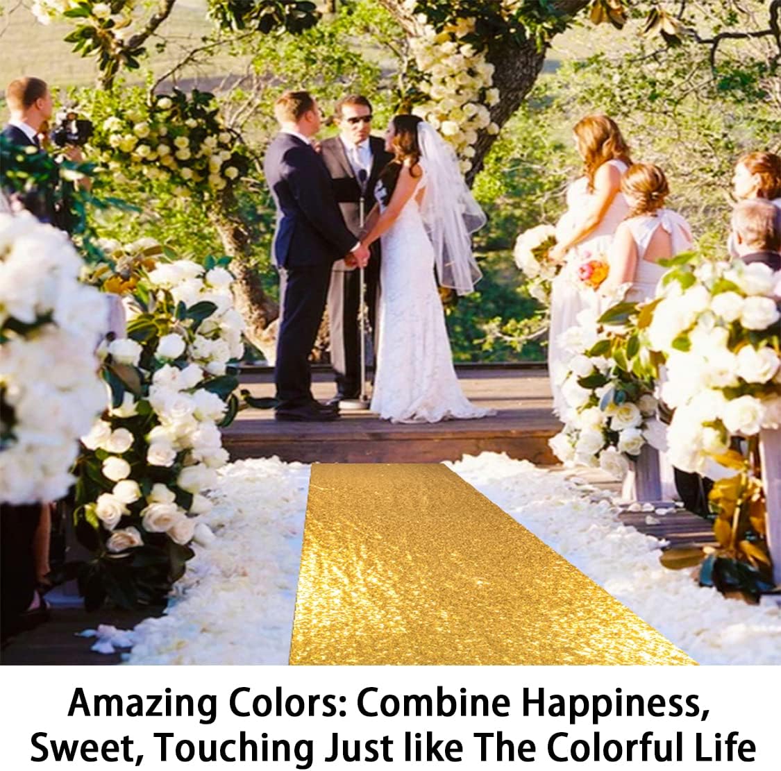 ShinyBeauty 4FTx10FT Gold Sequin Aisle Runner for Wedding Ceremony | Glitter Floor Runner for Outdoor and Church