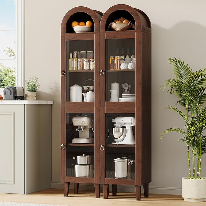 71" Tall Arched Cabinet with Acrylic Door, Modern Curio Arched Bookcase with - Image 7