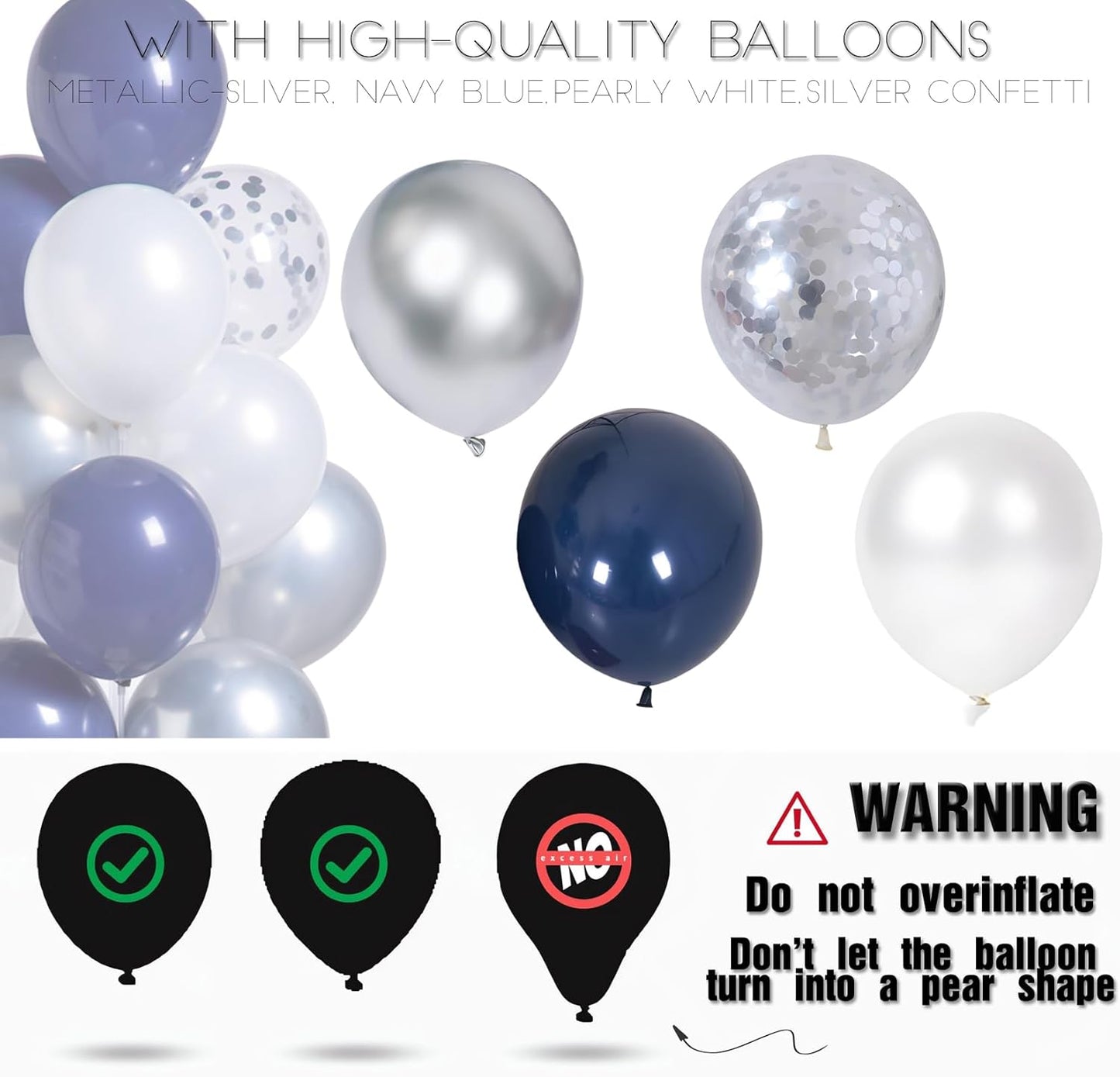 Navy Blue Silver Confetti Balloon Column Kit Set of 2 Included-Balloon Column Stand with Base&Pole,Backdrop Decoration for Metallic Chrome Wedding, Baby Shower, Birthday,Gaduation Party Decoration