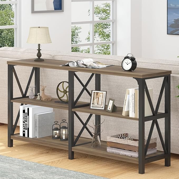 LVB Wood Console Table, Long Metal Entryway Table Behind Couch, Large Narrow 3 - Image 3