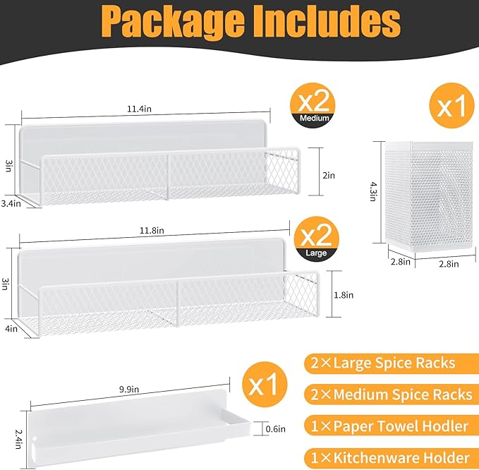 Magnetic Spice Rack for Refrigerator, 6 Pack Metal Magnetic Shelf White - Image 2