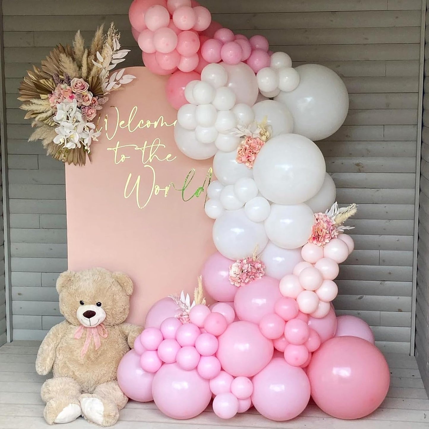 Biapian Pink & White Metallic Chrome Confetti Latex Balloons - 12 Inch Ribbon Party Balloons Set for Girls' Birthday Princess Parties