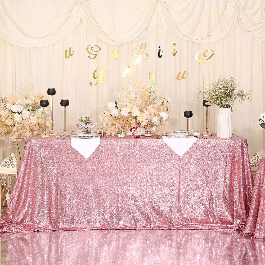SquarePie Sequin Tablecloth 60 x 102 Inch Fuchsia Pink Sparkly Table Linen for Wedding Party