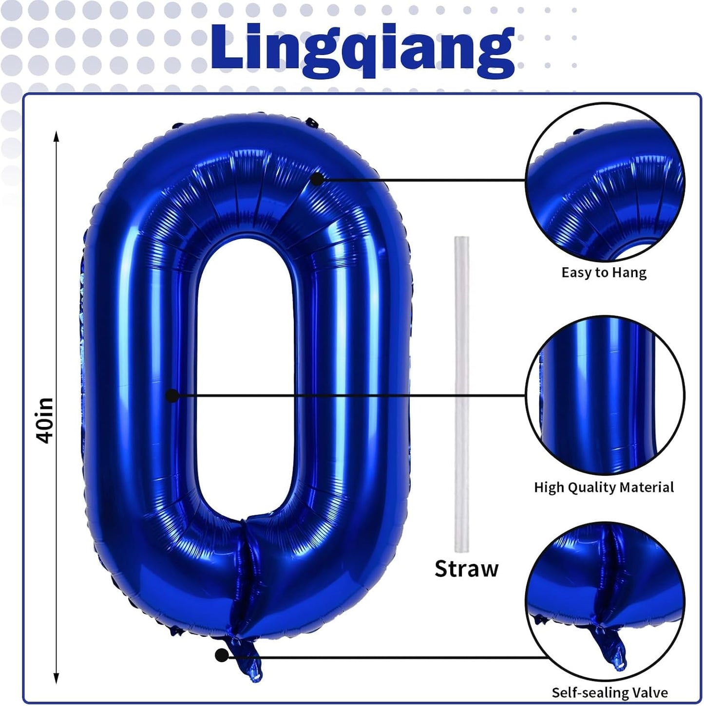 40 Inch Balloon Number 0 Navy Blue, Large Foil Dark Blue Number Balloons Set 0-9, Royal Blue Digital 0 Helium Balloons for Boys 10th 20th Birthday Anniversary Party Decoration Supplies