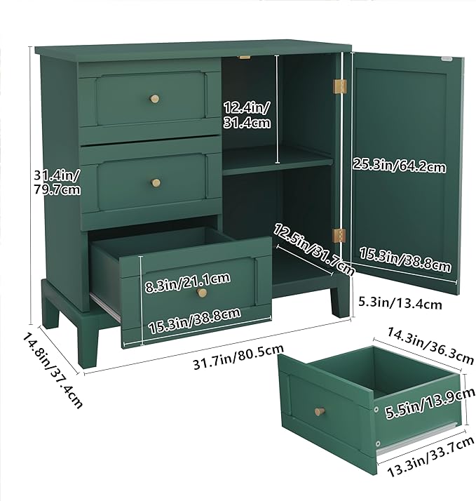 HLR Accent Cabinet with 3 Drawers and Door, Wooden Storage Cabinet with Shelves - Image 2