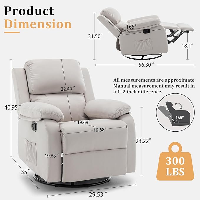 Korser Recliner Chair, 360 Swivel Rocker Chair - Image 2