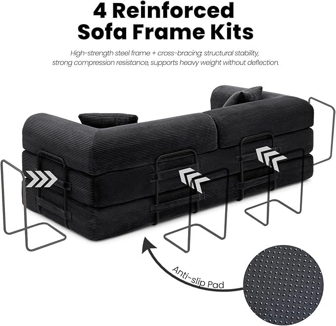 79'' Convertible Sofa Bed, 5-in-1 Folding Boneless Couch, Pull Out Floor Sleeper - Image 6