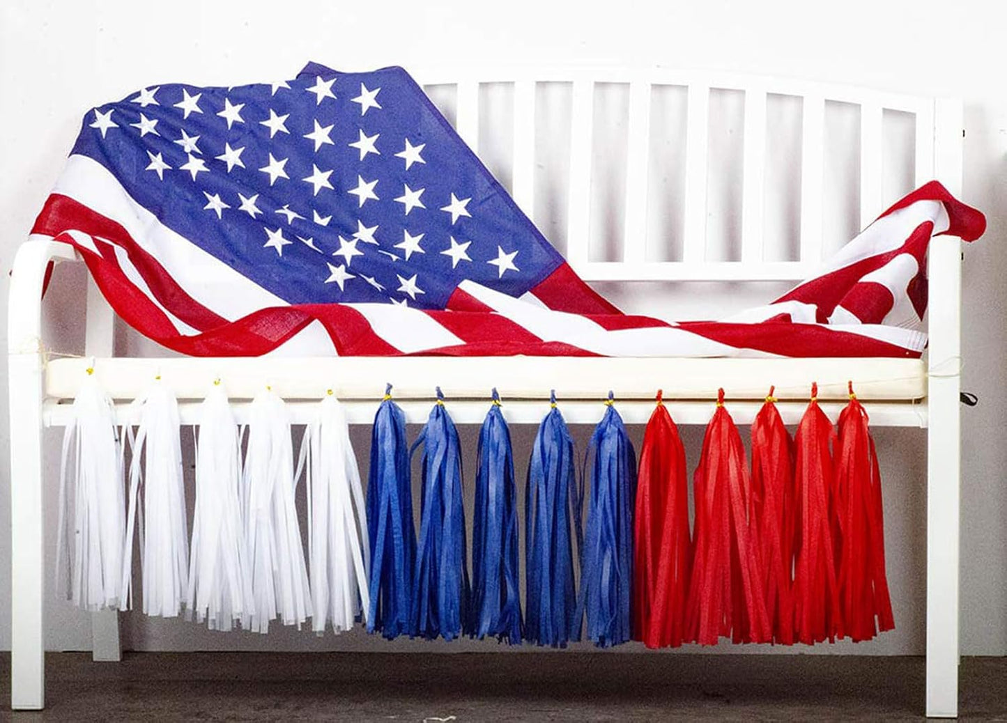 Aimto 15pcs Red Blue White Tassel Garland Banner Tissue Paper Tassels for 4th/Fourth of July Patriotic Decorations