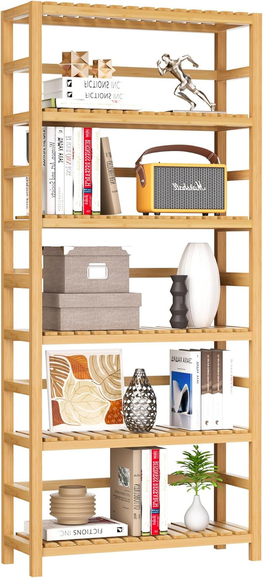 VASMIA 6-Tier Bamboo Shelf, Bamboo Storage Shelving Unit, Tall Bookcase by VASMIA