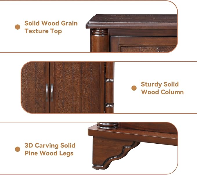 40" Solid Wood Buffet Storage Cabinet, Vintage Console Table - Image 4