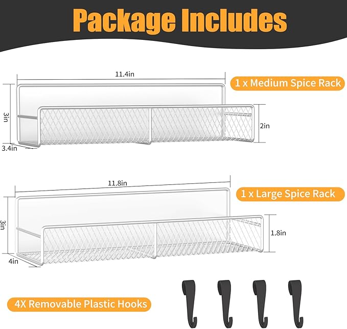 Magnetic Spice Rack for Refrigerator, 2 Pack Metal Magnetic Shelf White - Image 2