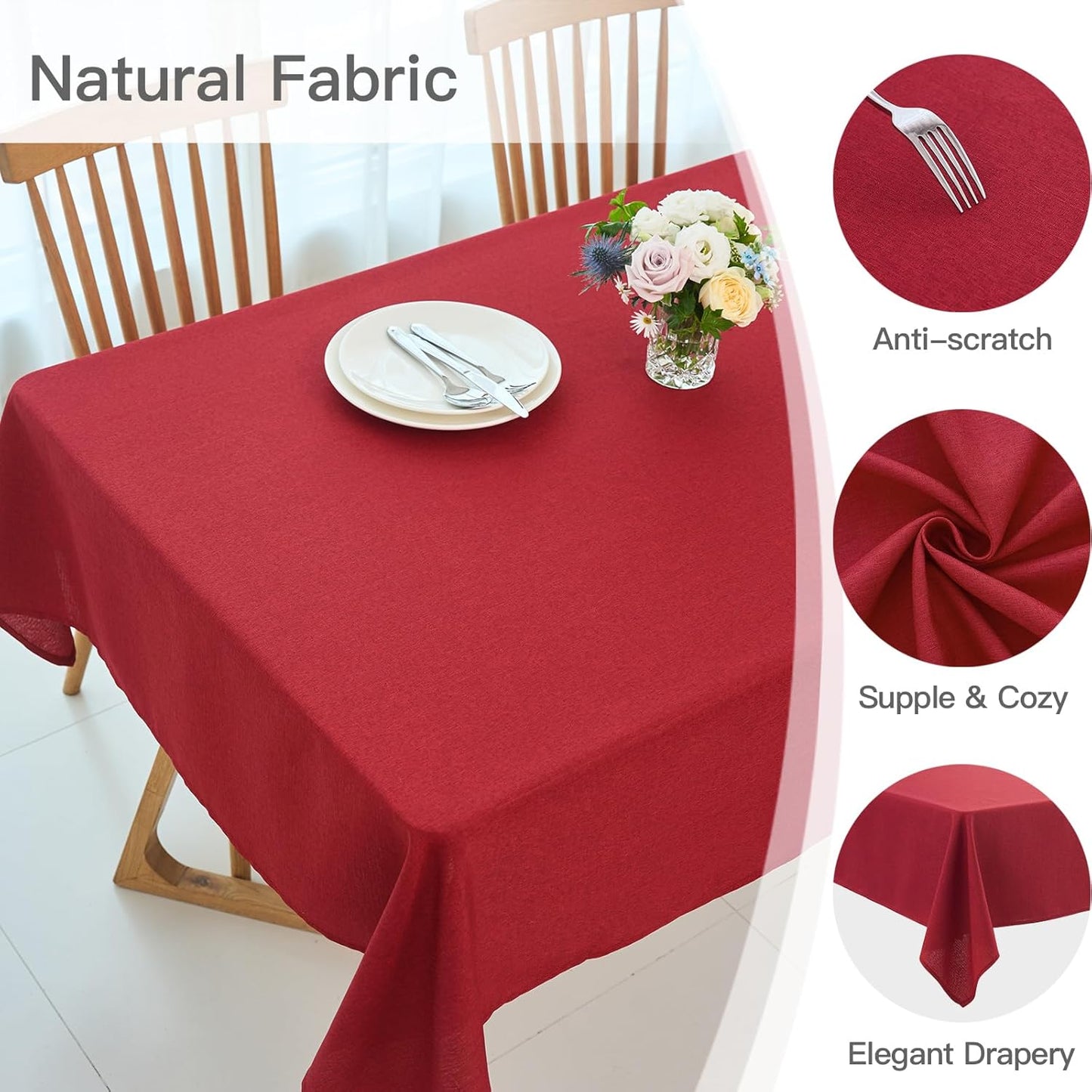 maxmill Linen Texture Tablecloth Stain Resistant Waterproof Wrinkle Free Spillproof Washable Slubby Texture Christmas Table Cloth for Dining Room, Holiday Party Dinner, Rectangle 60 x 140 Inch, Red