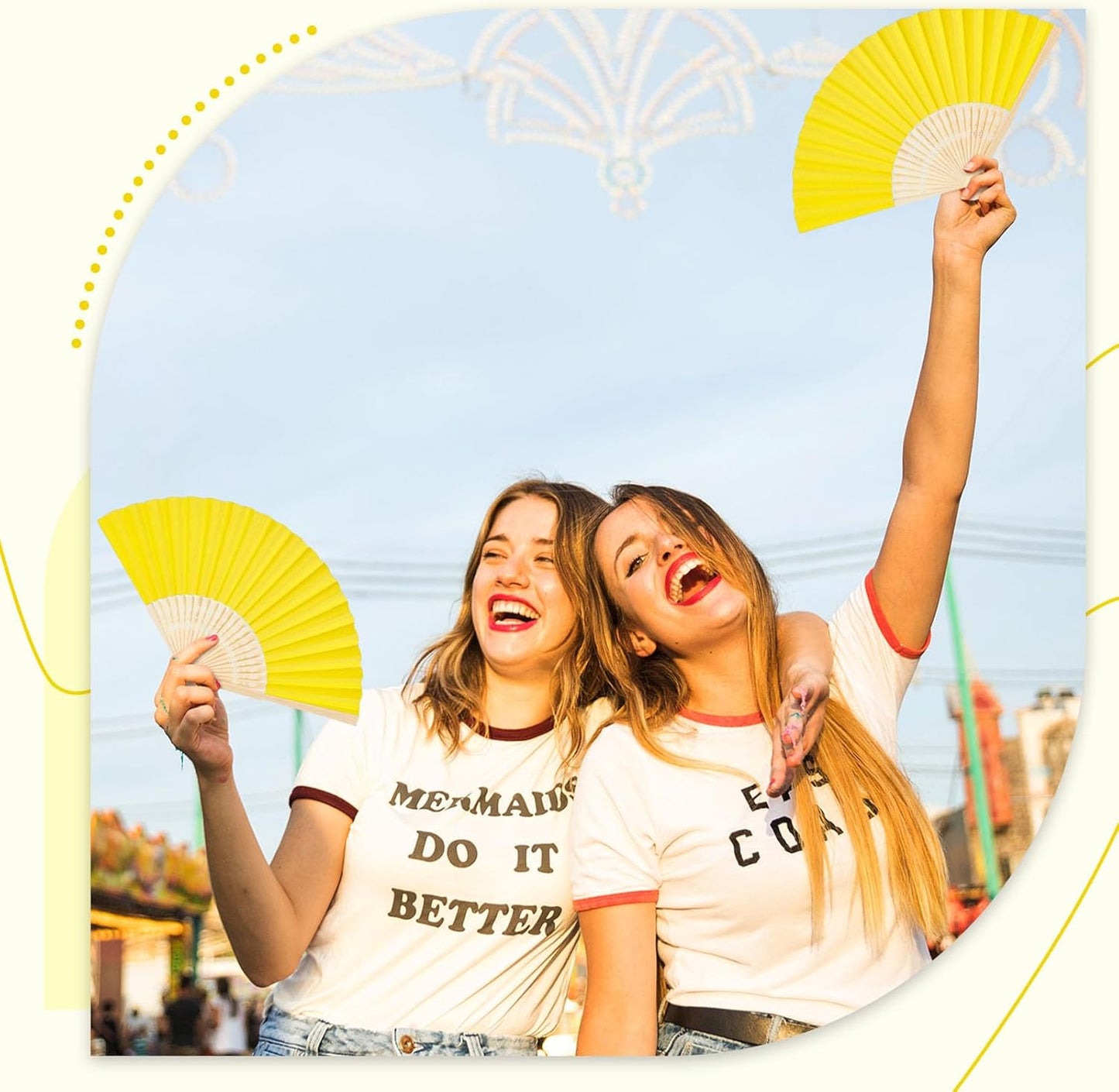 JOHOUSE 12 Pcs Paper Folding Hand Fans, 8.3 Inch Lemon Yellow Paper Fans Handheld Portable Decorative Accessories for Wedding, Lemon Party Decorations, Bridal Shower DIY Crafts